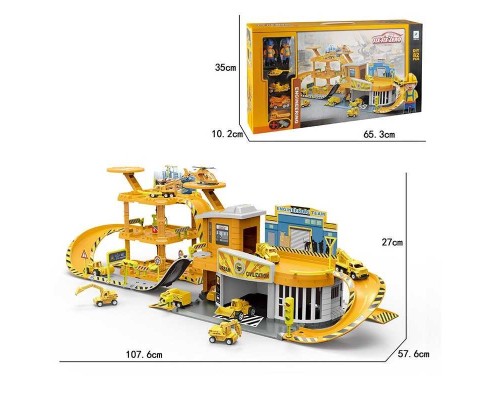 Парковка 660 A-199 (6) 82 деталі, металопластикові вертоліт, мотоцикл, екскаватор, бетонозмішувач, фігурки будівельників,  наліпки, в коробці