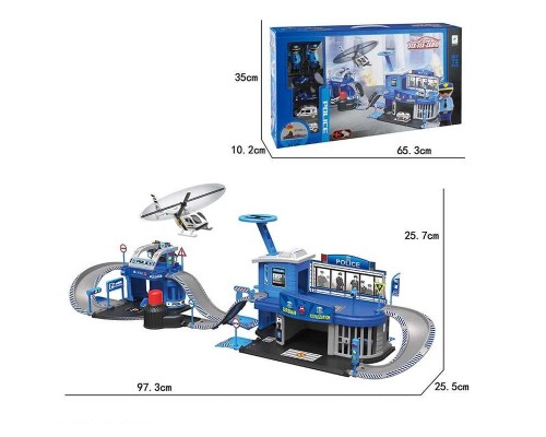 Парковка 660 A-200 (6) трек, 73 деталі, запускач для машинок, металопластикові машинки, фігурки поліціянтів, наліпки, в коробці