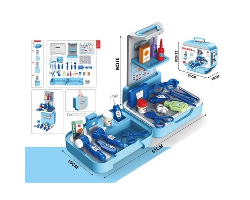Лікар 25733 3в1, стіл, мед.інструменти, склад.в валізу, карт.обертка, 26-22-10см.