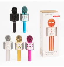 Бездротовий мікрофон С 48340 (50) 5 кольорів, караоке, bluetooth, USB, колонка, в коробці, ВИДАЄТЬСЯ ТІЛЬКИ МІКС ВИДІВ