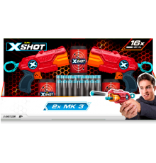 X-Shot Red Набір швидкострільних бластерів EXCEL MK 3 Double (2 бластира, 3 банки, 16 патронів), 36432R