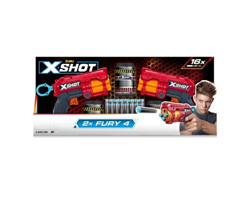 X-Shot Red Швидкострільний бластер EXCEL FURY 4 2 PK (3 банки, 16 патронів), 36329R