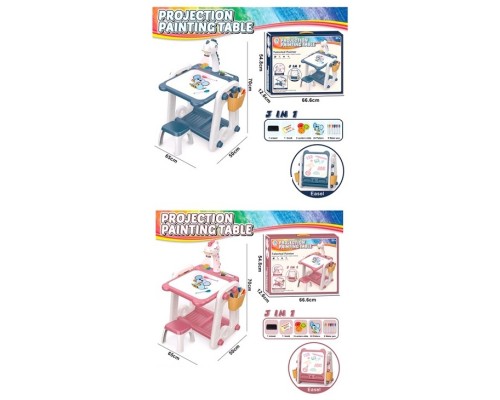 Проектор YM2210-210A 3в1,стіл,мольберт,стільчик,маркери 8шт.,слайди,2 кольори,муз.,світло,бат.,кор.