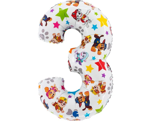 Фольгована цифра 3 Щенята 26" (маленька)  (в інд. уп.) Grabo.