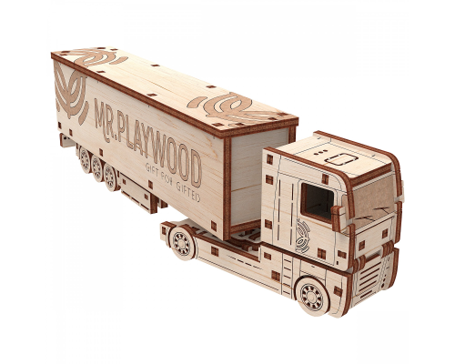 Тягач с причепом механічна дерев'яна 3D-модель