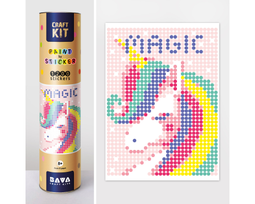 Картина по номерам з наліпками в тубусі "Єдиноріг", 33х48см, 1200 стікерів.