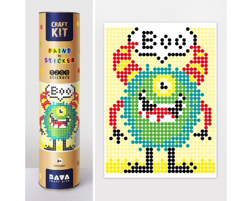 Картина по номерам з наліпками в тубусі "Монстрик", 33х48см, 1200 стікерів.