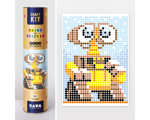 Картина по номерам з наліпками в тубусі "Робот жовтий", 33х48см, 1200 стікерів.