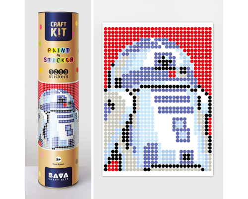 Картина по номерам з наліпками в тубусі "Робот синій", 33х48см, 1200 стікерів.