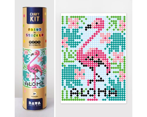 Картина по номерам з наліпками в тубусі "Фламінго", 33х48см, 1200 стікерів.