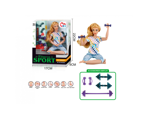 Лялька йогиня з спортивними аксесуарами , розмір 29 см