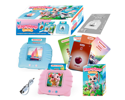 Картридер Знань 84499 (60) "WToys", 2 кольори, ОЗВУЧУВАННЯ УКРАЇНСЬКОЮ МОВОЮ, USB-кабель, регулювання гучності, 112 карток, 224 зображення, 18 тем, аб