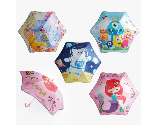 Парасолька C 68654 (100) d = 90 см, довжина 68 см, 6 спиць, поглиблений купол, світовідбиваючі смужки, свисток ВИДАЄТЬСЯ МІКС ВИДІВ