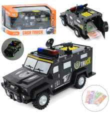 Машинка-скарбничка DSM-6672 поліція, гроші, 2 кольори, муз., світло, бат., кор., 32-16-15,5 см.