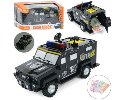 Машинка-скарбничка DSM-6672 поліція, гроші, 2 кольори, муз., світло, бат., кор., 32-16-15,5 см.