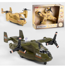 Літак WY 491 AB (30) "Військовий", 2 кольори, інерція, 2 положення гвинтів, звуки роботи гвинтів, підсвічування носа і хвоста, в коробці