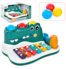 Гра RJ6807 крокодил, ксилофон, стукачка, молоточок, кульки, муз., кор., 29-16-18 см.