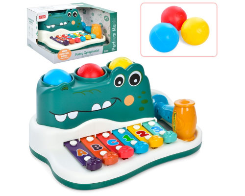 Гра RJ6807 крокодил, ксилофон, стукачка, молоточок, кульки, муз., кор., 29-16-18 см.
