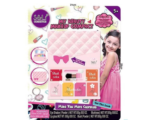 Косметика S 22827 (96/4) 6 тіней, 6 рум'ян, 6 блисків для губ, аплікатор, пензлики, на листі