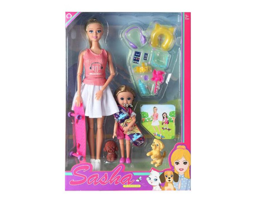 Лялька 51853 2 шт., шарнірні, скейт 2 шт., собачка, аксесуари, кор., 23-33-7 см.