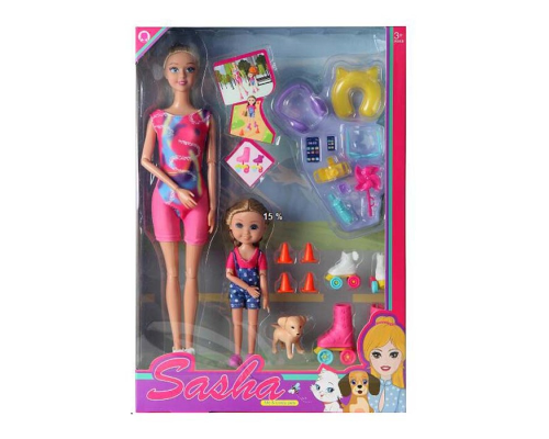 Лялька 51854 2 шт., шарнірні, ролики, собачка, аксесуари, кор., 23-33-7 см.