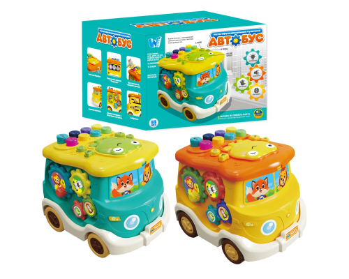 Музичний Автобус 49202 (60/2) "WToys", 2 кольори, ОЗВУЧУВАННЯ УКРАЇНСЬКОЮ МОВОЮ, 5 казок, 10 пісень, 10 скоромовок, 10 загадок, підсвічування, лабіри