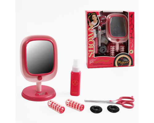 Набір перукаря 2805-1 (72/2) дзеркало, підсвітка, бігуді, ножиці, гребінець, резинки, спрей, в коробці