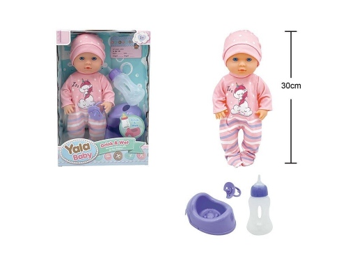 Пупс YL 2530 A-A (36) висота 30 см, п'є з пляшечки, ходить на горщик, знімний одяг, аксесуари, в коробці