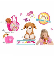 Тваринка DR 5126 (48/2) “Цуценя”, м’яка іграшка, набір грумера, сумка-переноска, 7 аксесуарів, у сумці