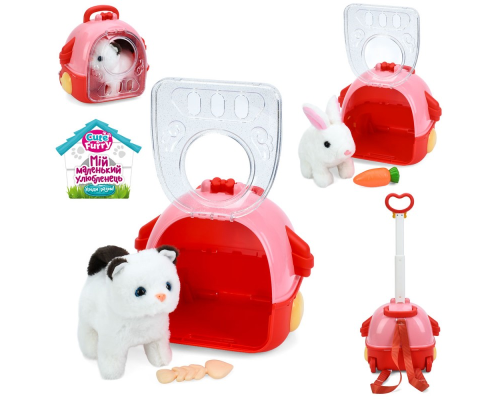 Тварина 777-114A ходить, рух.дет.,плюш,2 види(зайчик,кіт), рюкзак(2 колеса)муз.,бат.,кул.,21-20-17см