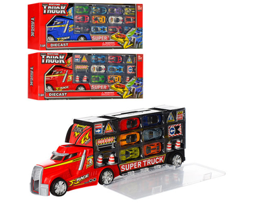 Трейлер SQ80506-AF-SQ80512-F контейнер з відділенням для машин, мет. машинки, 3 види,кор.,50-19-10см