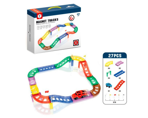 Конструктор HD387A магнітний, дорога, машинка-їздить, 27 дет., бат., кор., 29-23-7 см.