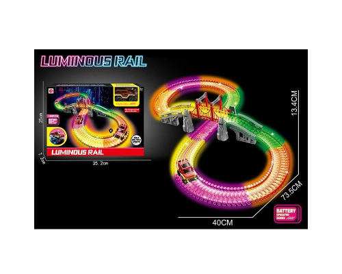 Трек 888-133 (48) люмінесцентний, довжина 74см, 199 деталей, машинка, автоматична їзда, підсвічування фар, в коробці