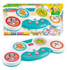 Гра "Веселі ритми" 18480 (36) "WToys", ОЗВУЧУВАННЯ УКРАЇНСЬКОЮ МОВОЮ, сенсорна панель,  2 силіконові ремінці, факти про тварин,  барабан, зв