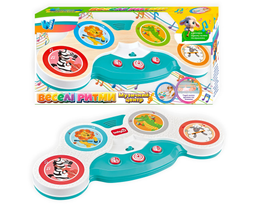 Гра "Веселі ритми" 18480 (36) "WToys", ОЗВУЧУВАННЯ УКРАЇНСЬКОЮ МОВОЮ, сенсорна панель,  2 силіконові ремінці, факти про тварин,  барабан, зв