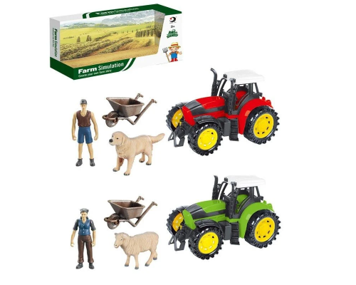 Трактор 1228-16 (60/2) 2 види, флоксова тваринка, фігурка людини, рухомі руки, довжина трактора 17 см, інерція, в коробці ВИДАЄТЬСЯ МІКС ВИДІВ