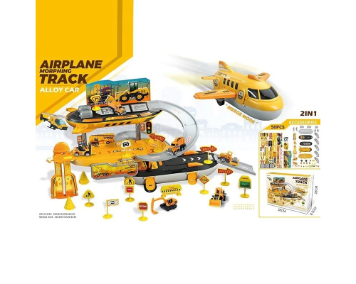 Парковка 6671 (36/2) 50 елементів, літак, 2в1, металопластикова машинка, дорожні знаки, в коробці