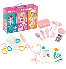 Подарунковий набір 2277 (5) "Technok Toys", 3 в 1, стетоскоп, термометр, бланк рецептів, качалка, формочки, фен, щітка, дзеркальце, в коробці