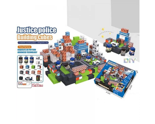 Магнітний конструктор FD 1688 A13 (36) "Поліція", 100 елементів, фігурки людей, ребро кубика 2 см, в коробці