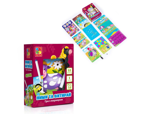 Гра настільна "Пиши та витирай. Ферма" (укр) VT5010-19 (12) "Vladi Toys", 34 магнітні елементи