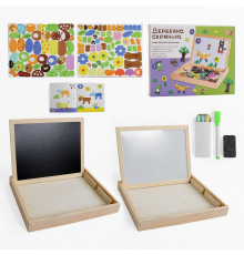 Дерев'яна магнітна дошка 16057 (36) "WToys", магніти, фломастер, губка для стирання, крейда, в коробці