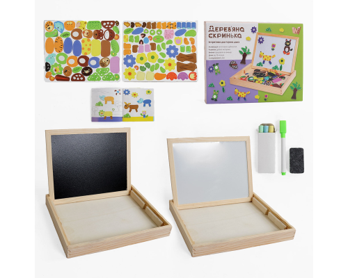 Дерев'яна магнітна дошка 16057 (36) "WToys", магніти, фломастер, губка для стирання, крейда, в коробці
