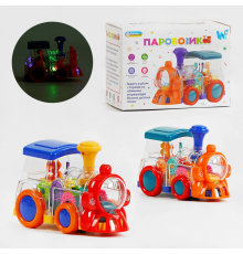 Паровозик ТК 52136 (48) "WToys", 2 кольори, ОЗВУЧУВАННЯ УКРАЇНСЬКОЮ МОВОЮ, звук, підсвічування, шестерні, колесо вільного ходу, в коробці