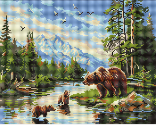 Набір з алмазною мозаїкою "Ведмедиця і ведмежата" 40х50см