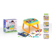Ігровий столик 835 (18) мозаїка, дошка пиши-витирай, болтики, викрутка, геометричний сортер, пазл, годинник, цифри й математичні знаки, в коробц?