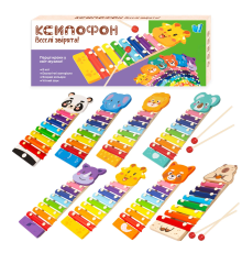 Ксилофон 35692 (36) "WToys", “Тварини”, дерев’яний, 8 нот, молоточки, в коробці, ВИДАЄТЬСЯ ТІЛЬКИ МІКС ВИДІВ