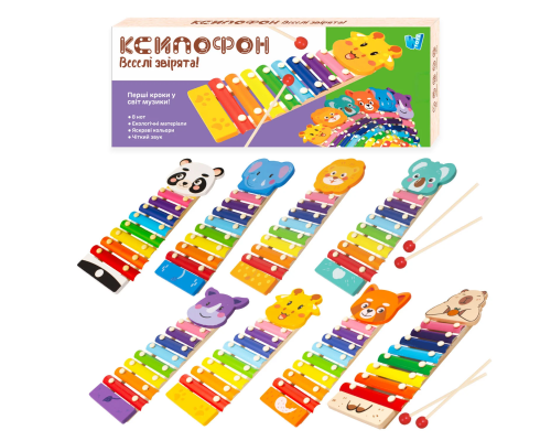 Ксилофон 35692 (36) "WToys", “Тварини”, дерев’яний, 8 нот, молоточки, в коробці, ВИДАЄТЬСЯ ТІЛЬКИ МІКС ВИДІВ