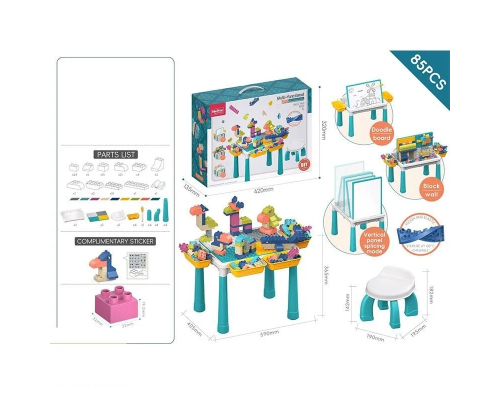 Столик з конструктором 10351 A-Q 03 C (12) 85 деталей, розмір столика: 59х40.5х36.5 см, стільчик, еластичні гумові деталі, дошка для малювання, маркер