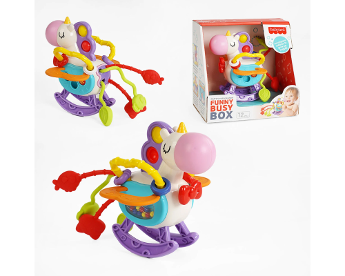 Брязкальце BY 217 (48/2) “Єдиноріг”, шнурочки, pop it, тріскачка, пальчикова гра, прорізувач, в коробці