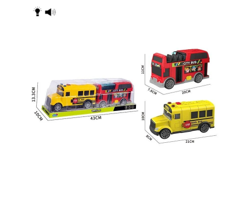 Набір спецтехніки HH 3020 (48/2) 2 автобуси, підсвічування, звук, інерція, рухомі елементи, в слюді